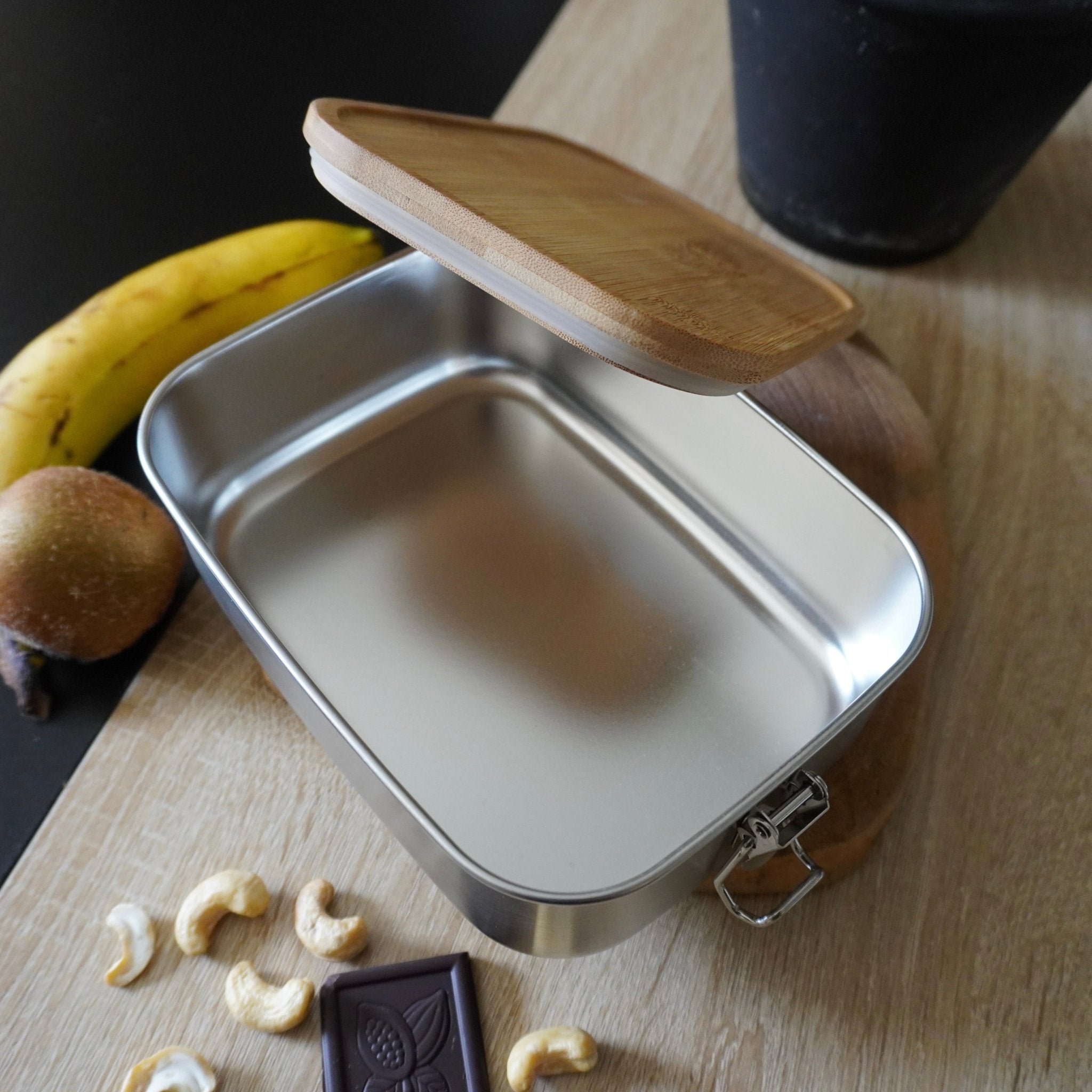 Huerous Boîte Déjeuner Acier Inox 304 Avec Couvercle Bambou – 1400ml 2 Compartiments, Étanche Éco, École Bureau