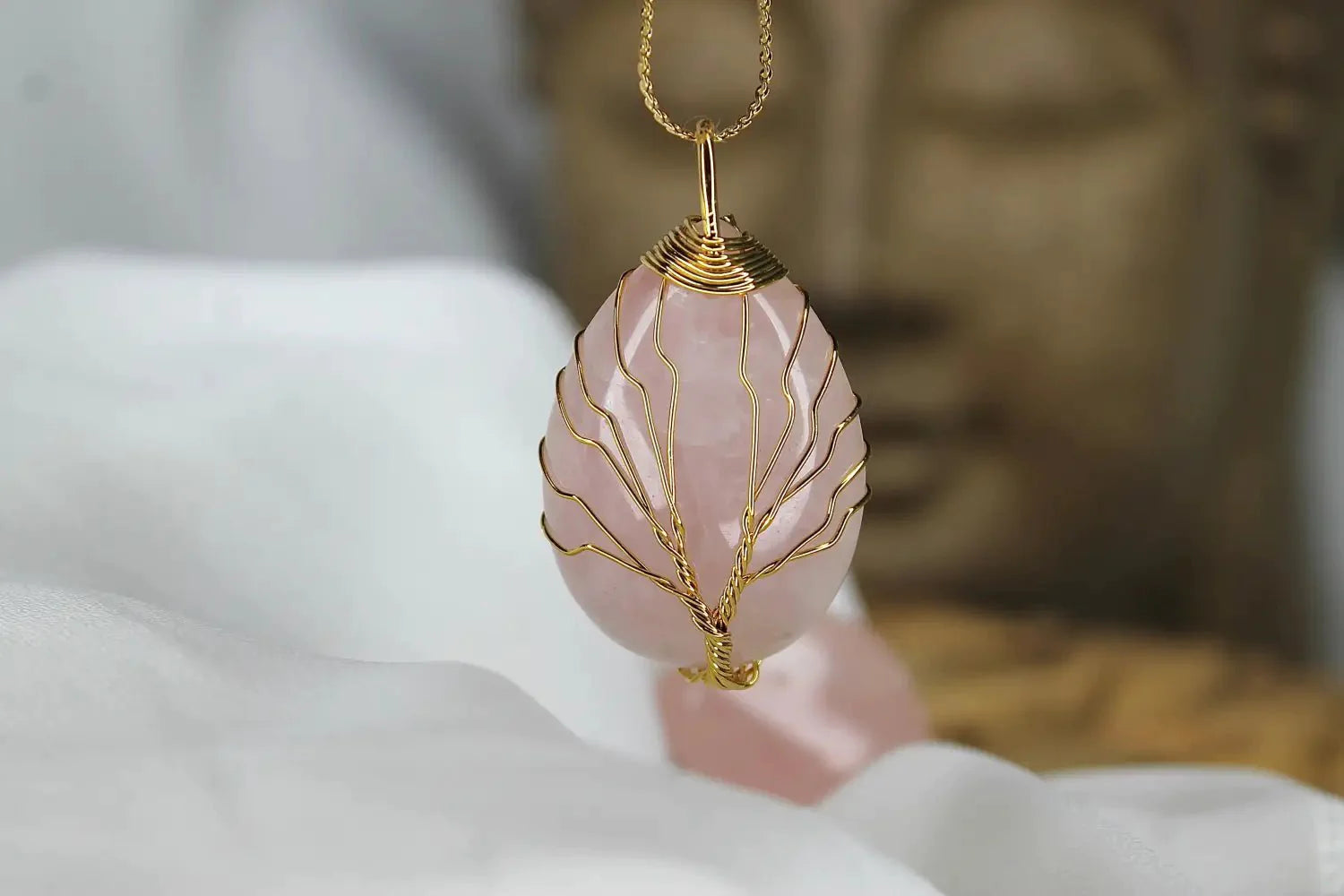 Pendentif Quartz Rose Naturel En Forme De Goutte – Pierre De L’Amour, Bien-Être, Lithothérapie – Sans Chaîne