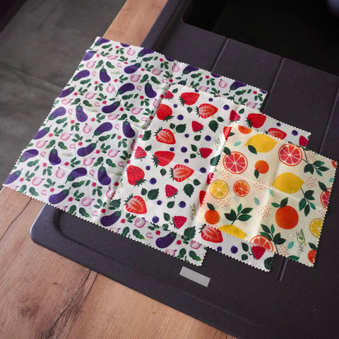 Lot de 3 Bee Wraps | Emballages alimentaires réutilisables