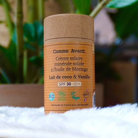 Crème solaire solide | SPF30 | Lait de coco & vanille | Version 3crème solaireUneViePlusSaine